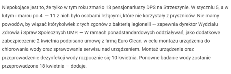 Legionella w Domach Pomocy Społecznej